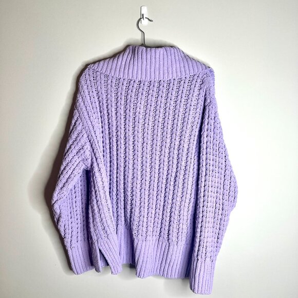 Aerie Cable Car Quarter Zip Chunky-Knit Crochet Cozycore Sweater Oversized Sz XL - Picture 5 of 5